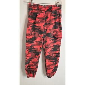 Vtg VIP Red Black Camo Military Cargo Pocket Jogger Pants Y2K Junior Size 13/31
